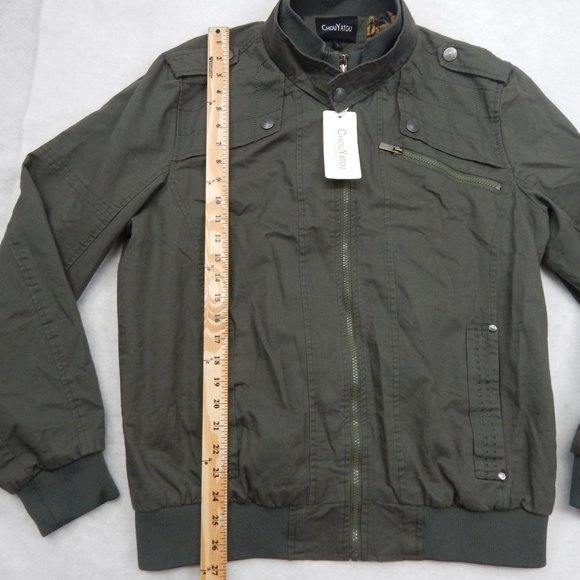 Mens Casual Military Jacket Stand Collar Zipper Pocket Cargo Jacket Army Green L - Picture 6 of 16